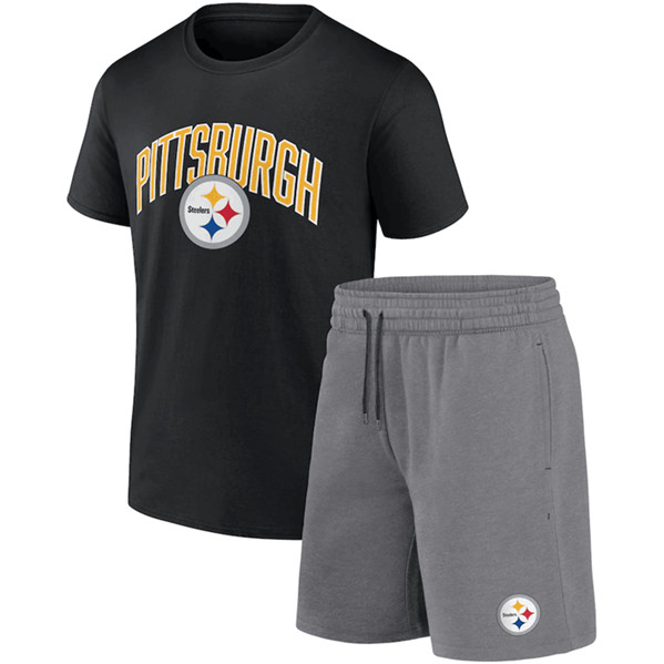 Pittsburgh Steelers Black/Heather Gray Arch T-Shirt & Shorts Combo Set